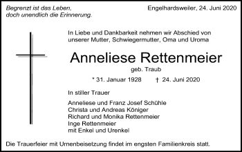 Traueranzeige von Anneliese Rettenmeier von Schwäbische Post