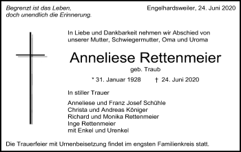 Traueranzeige von Anneliese Rettenmeier