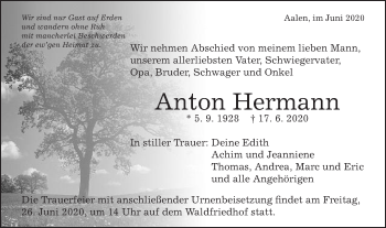 Traueranzeige von Anton Hermann von Schwäbische Post