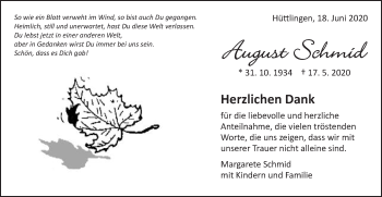 Traueranzeige von August Schmid von Schwäbische Post