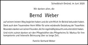 Traueranzeige von Bernd Weber von Gmünder Tagespost