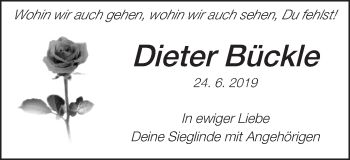 Traueranzeige von Dieter Bückle von Schwäbische Post