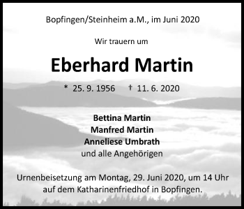 Traueranzeige von Eberhard Martin von Schwäbische Post