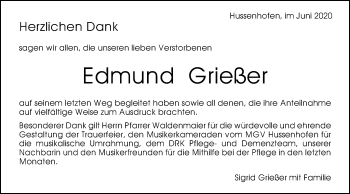 Traueranzeige von Edmund Grießer von Gmünder Tagespost