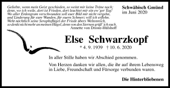 Traueranzeige von Else Schwarzkopf von Gmünder Tagespost