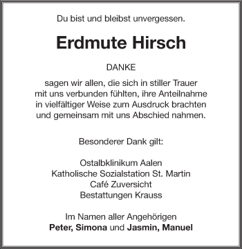 Traueranzeige von Erdmute Hirsch von Amtsblatt_Oko
