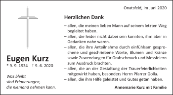 Traueranzeige von Eugen Kurz von Schwäbische Post