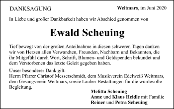 Traueranzeige von Ewald Scheuing von Gmünder Tagespost