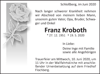 Traueranzeige von Franz Kroboth von Schwäbische Post