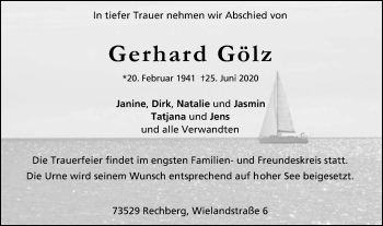 Traueranzeige von Gerhard Gölz von Gmünder Tagespost