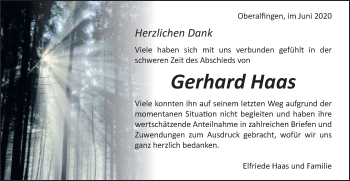 Traueranzeige von Gerhard Haas von Schwäbische Post