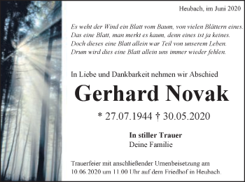Traueranzeige von Gerhard Novak von Gmünder Tagespost