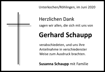 Traueranzeige von Gerhard Schaupp von Schwäbische Post