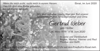 Traueranzeige von Gertrud Weber von Schwäbische Post