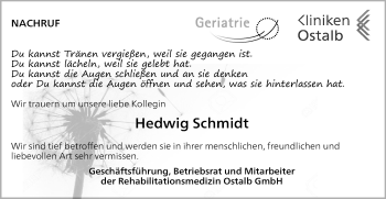 Traueranzeige von Hedwig Schmidt von Schwäbische Post