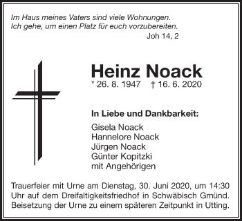 Traueranzeige von Heinz Noack von Gmünder Tagespost