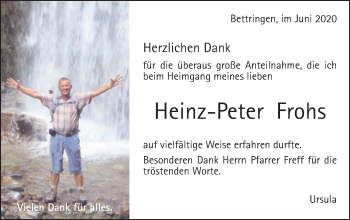 Traueranzeige von Heinz-Peter Frohs von Gmünder Tagespost