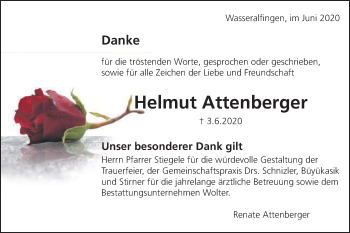Traueranzeige von Helmut Attenberger von Schwäbische Post