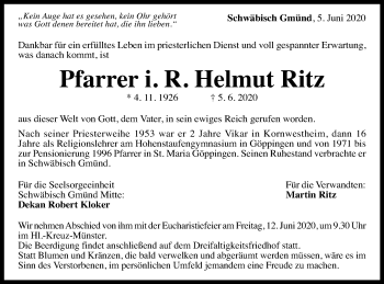 Traueranzeige von Helmut Ritz von Gmünder Tagespost