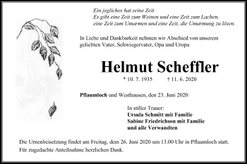 Traueranzeige von Helmut Scheffler von Schwäbische Post