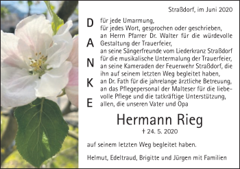 Traueranzeige von Hermann Rieg von Gmünder Tagespost