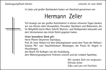 Traueranzeige von Hermann Zeller von Gmünder Tagespost