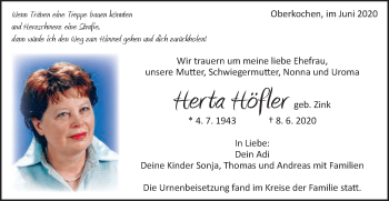 Traueranzeige von Herta Höfler von Schwäbische Post