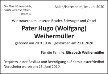 Traueranzeige von Hugo  Weihermüller von Schwäbische Post