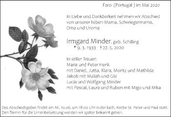 Traueranzeige von Irmgard Minder von Amtsblatt_Oko