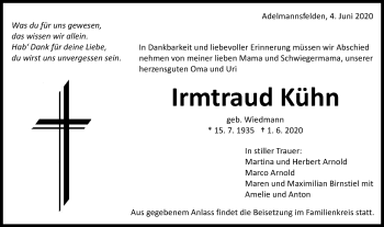 Traueranzeige von Irmtraud Kühn von Schwäbische Post