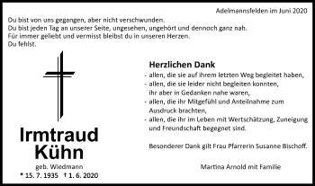 Traueranzeige von Irmtraud Kühn von Schwäbische Post