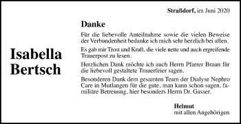 Traueranzeige von Isabella Bertsch von Gmünder Tagespost