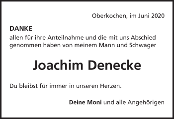 Traueranzeige von Joachim Denecke von Amtsblatt_Oko