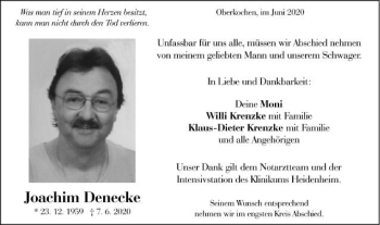 Traueranzeige von Joachim Denecke von Schwäbische Post