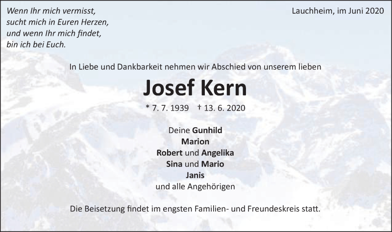  Traueranzeige für Josef Kern vom 16.06.2020 aus Schwäbische Post