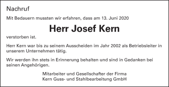 Traueranzeige von Josef Kern von Schwäbische Post