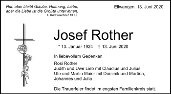 Traueranzeige von Josef Rother von Schwäbische Post