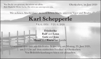 Traueranzeige von Karl Schepperle von Schwäbische Post
