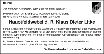 Traueranzeige von Klaus Dieter Litke von Schwäbische Post