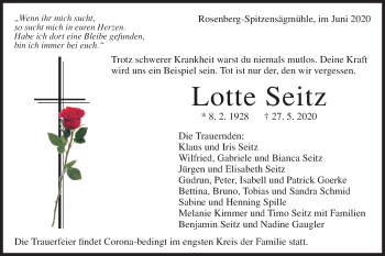 Traueranzeige von Lotte Seitz von Schwäbische Post