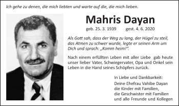 Traueranzeige von Mahris Dayan von Schwäbische Post