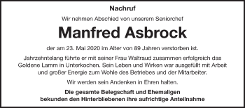 Traueranzeige von Manfred Asbrock von Schwäbische Post