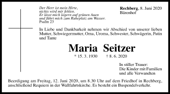 Traueranzeige von Maria Seitzer von Gmünder Tagespost