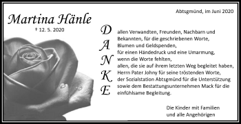 Traueranzeige von Martina Hänle von Kocher-Lein-Bote