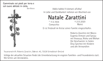 Traueranzeige von Natale Zarattini von Gmünder Tagespost