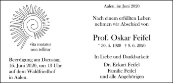 Traueranzeige von Oskar Feifel von Schwäbische Post