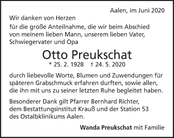 Traueranzeige von Otto Preukschat von Schwäbische Post
