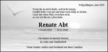 Traueranzeige von Renate Abt von Gmünder Tagespost