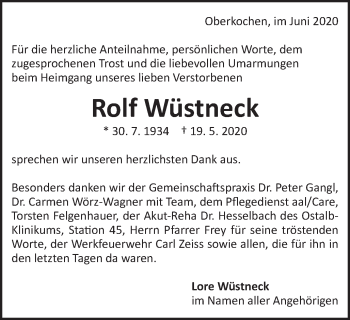 Traueranzeige von Rolf Wüstneck von Schwäbische Post
