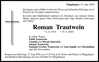 Traueranzeige von Roman Trautwein